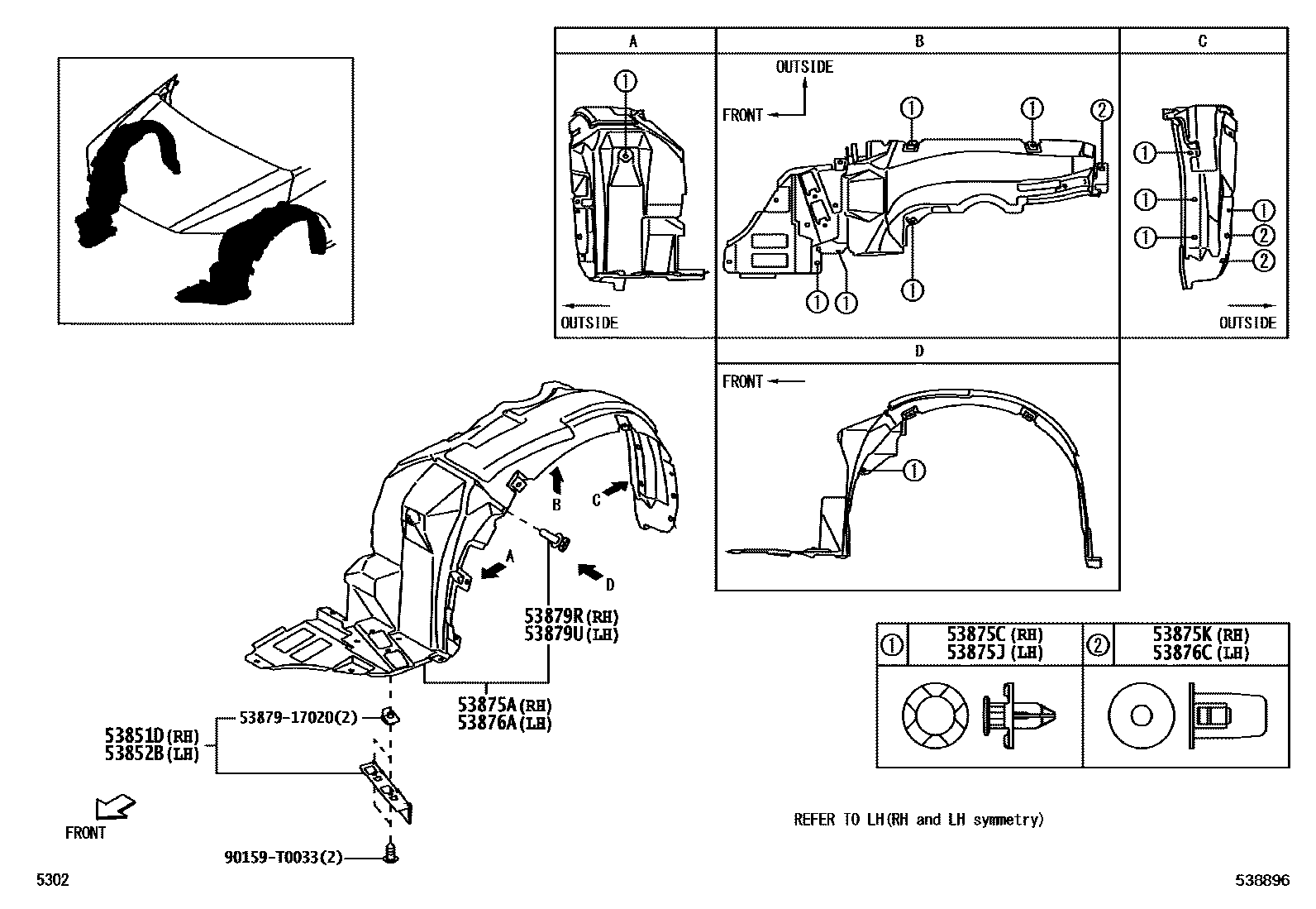 Toyota YARIS 发动机盖和前翼子板 EPC diagram — 538896
