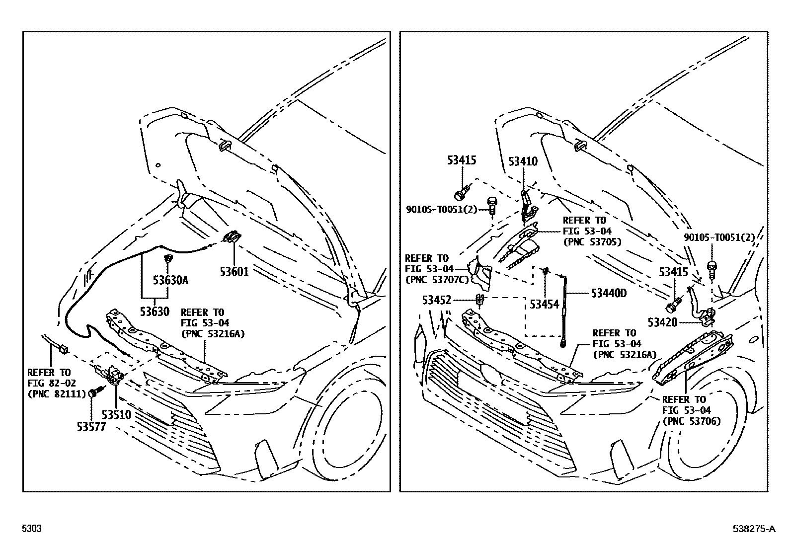 Toyota YARIS 发动机盖锁和铰链 EPC diagram — 538275A