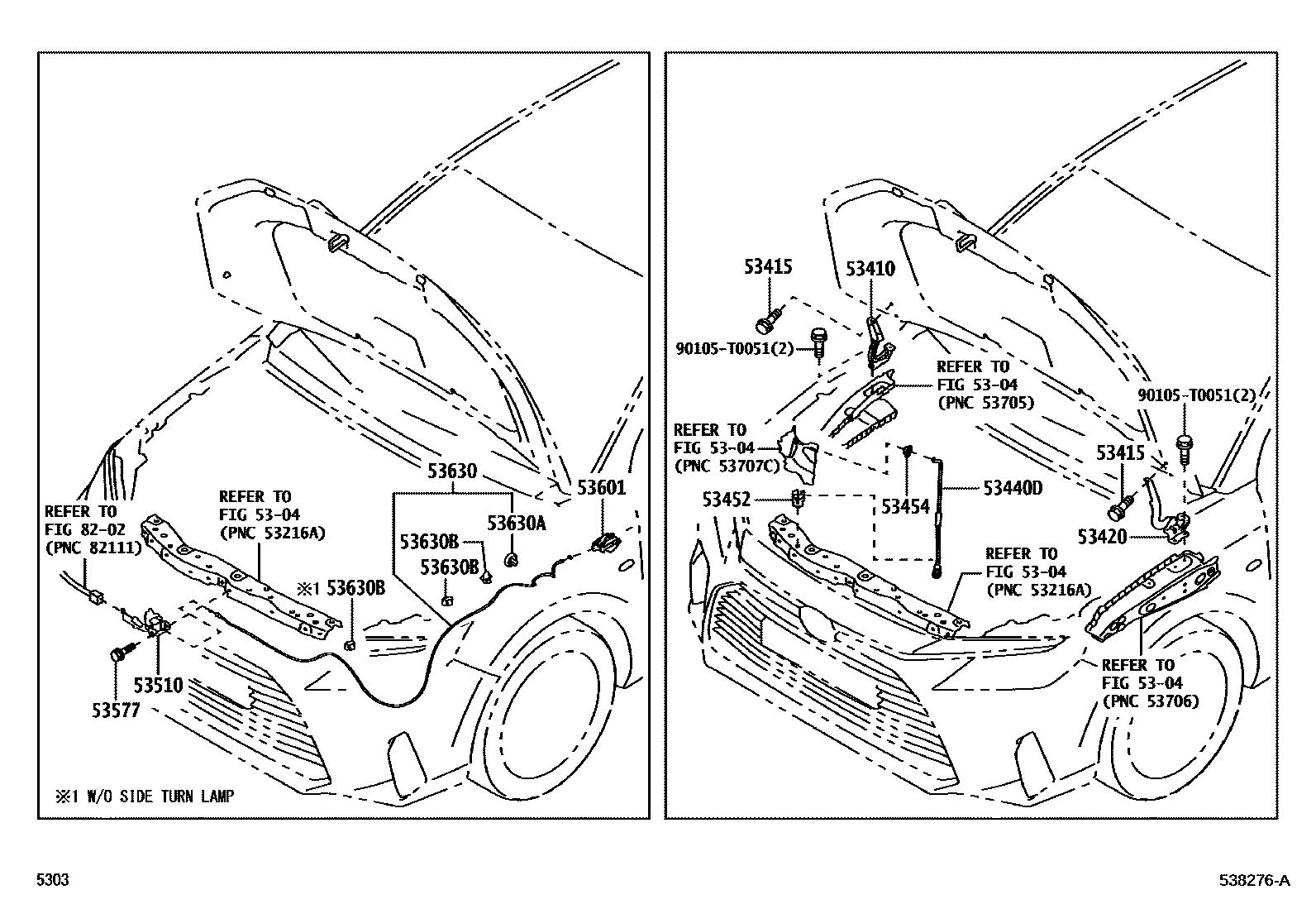 Toyota YARIS 发动机盖锁和铰链 EPC diagram — 538276A