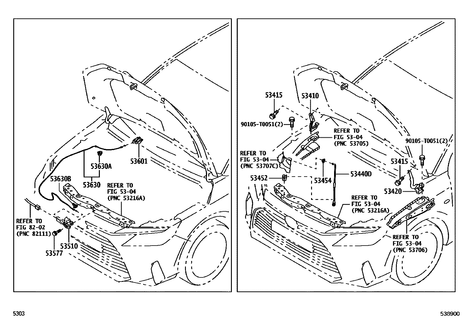 Toyota YARIS 发动机盖锁和铰链 EPC diagram — 538900