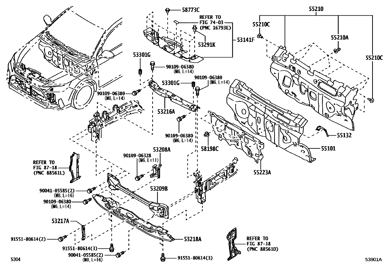 Toyota YARIS 前翼子板挡泥板和前围板 EPC diagram — 53901A