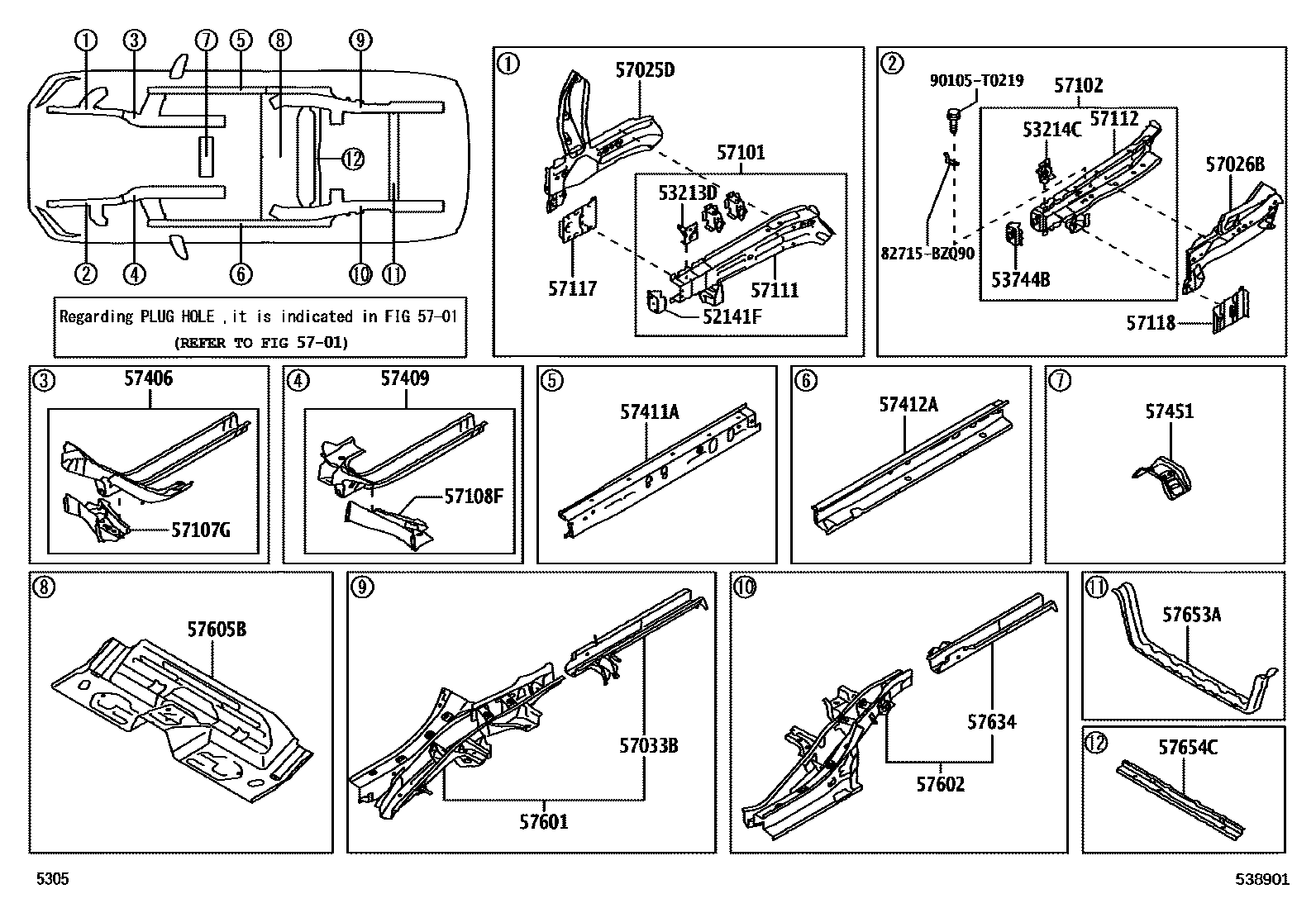 Toyota YARIS Floor stringers EPC diagram — 538901
