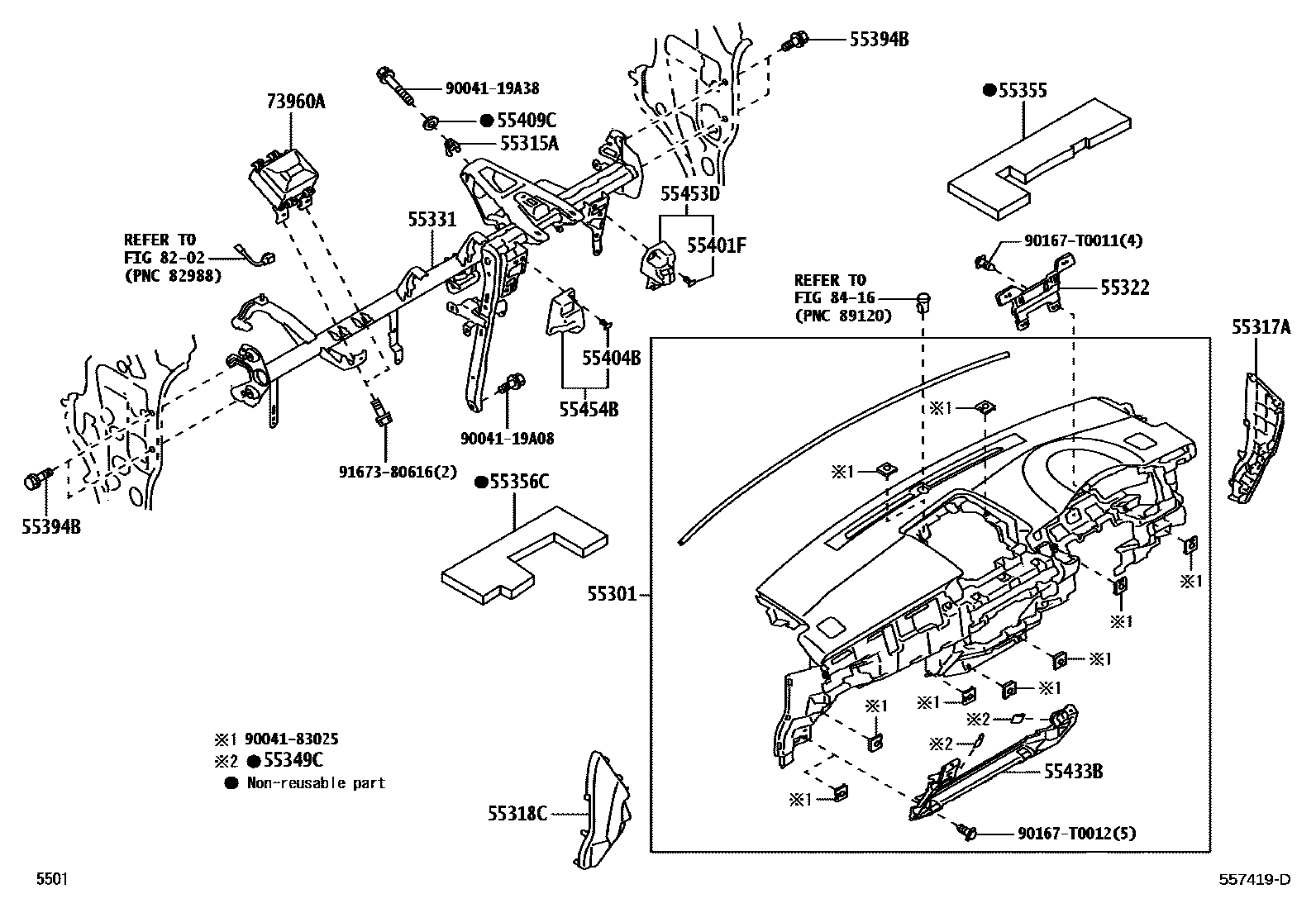 Toyota YARIS 仪表板和手套箱 EPC diagram — 557419D