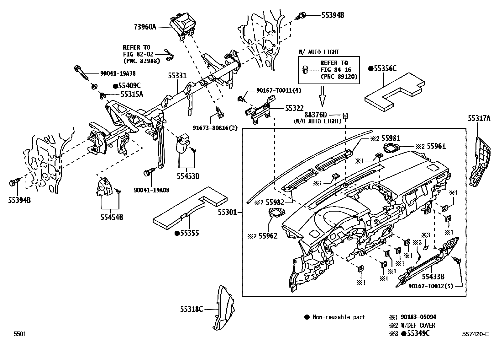Toyota YARIS 仪表板和手套箱 EPC diagram — 557420E