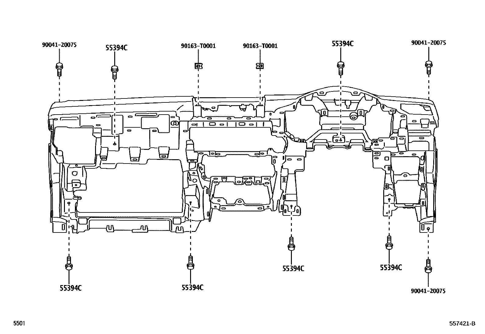 Toyota YARIS 仪表板和手套箱 EPC diagram — 557421B