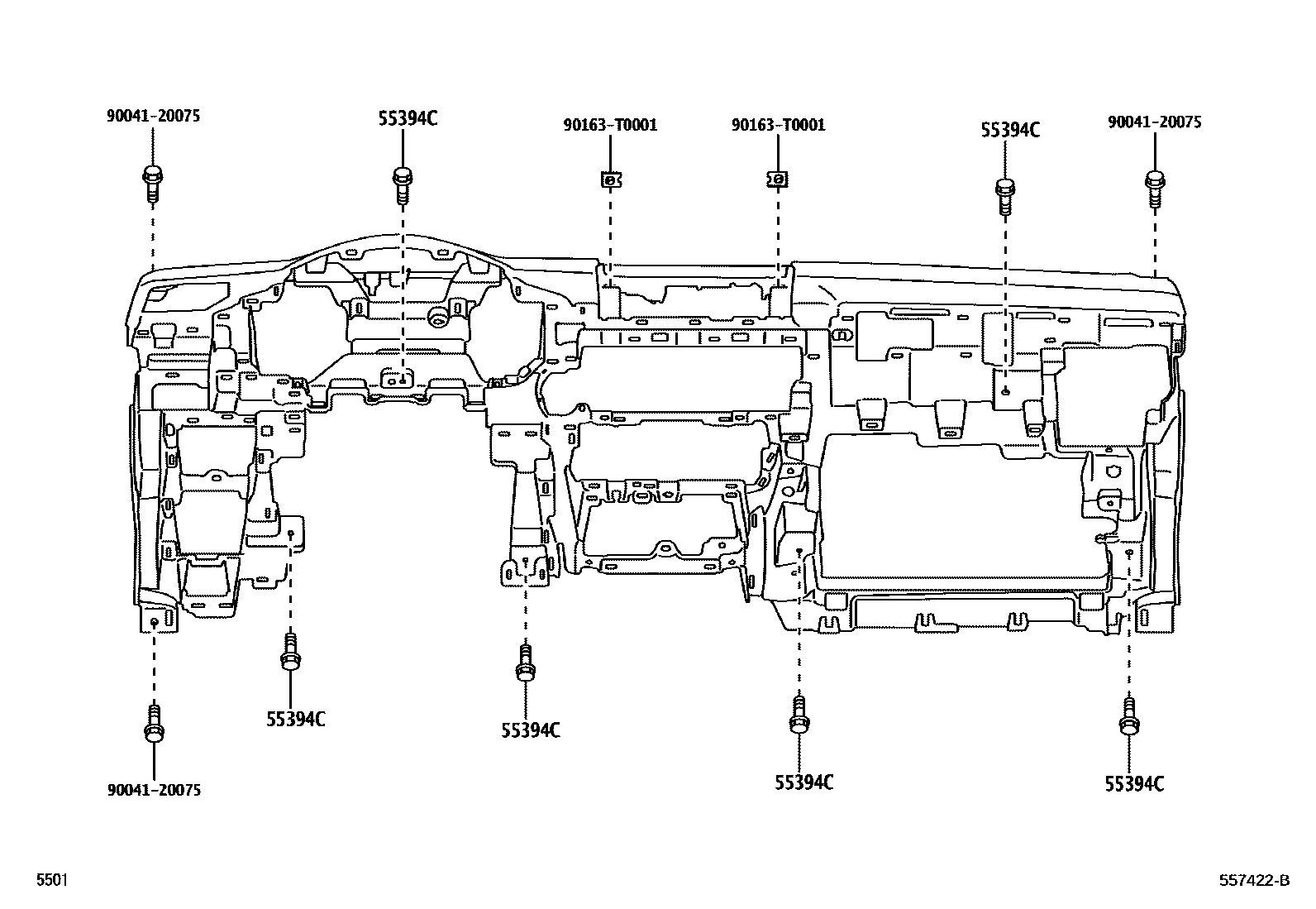 Toyota YARIS 仪表板和手套箱 EPC diagram — 557422B