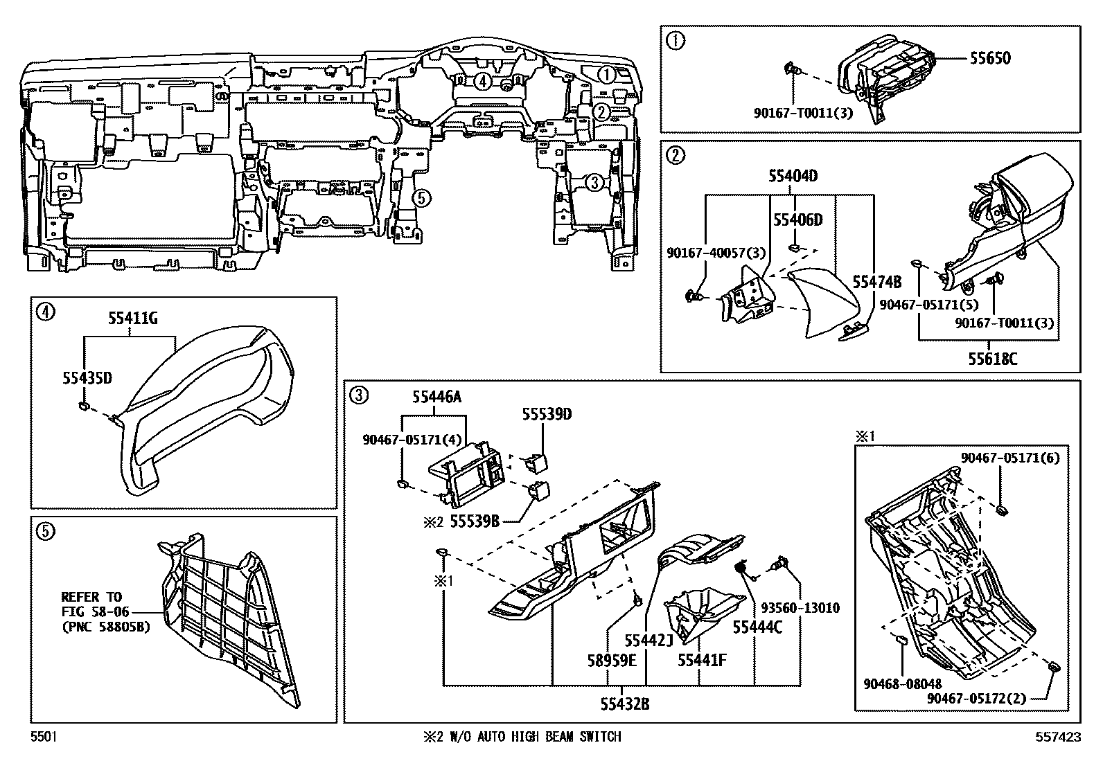 Toyota YARIS 仪表板和手套箱 EPC diagram — 557423