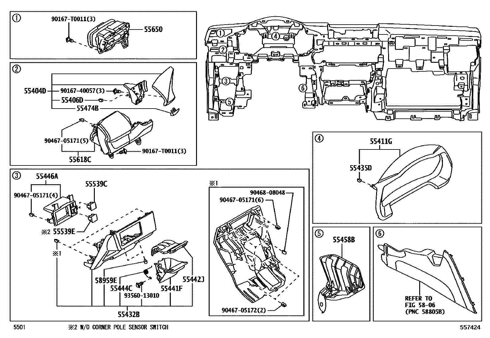 Toyota YARIS 仪表板和手套箱 EPC diagram — 557424