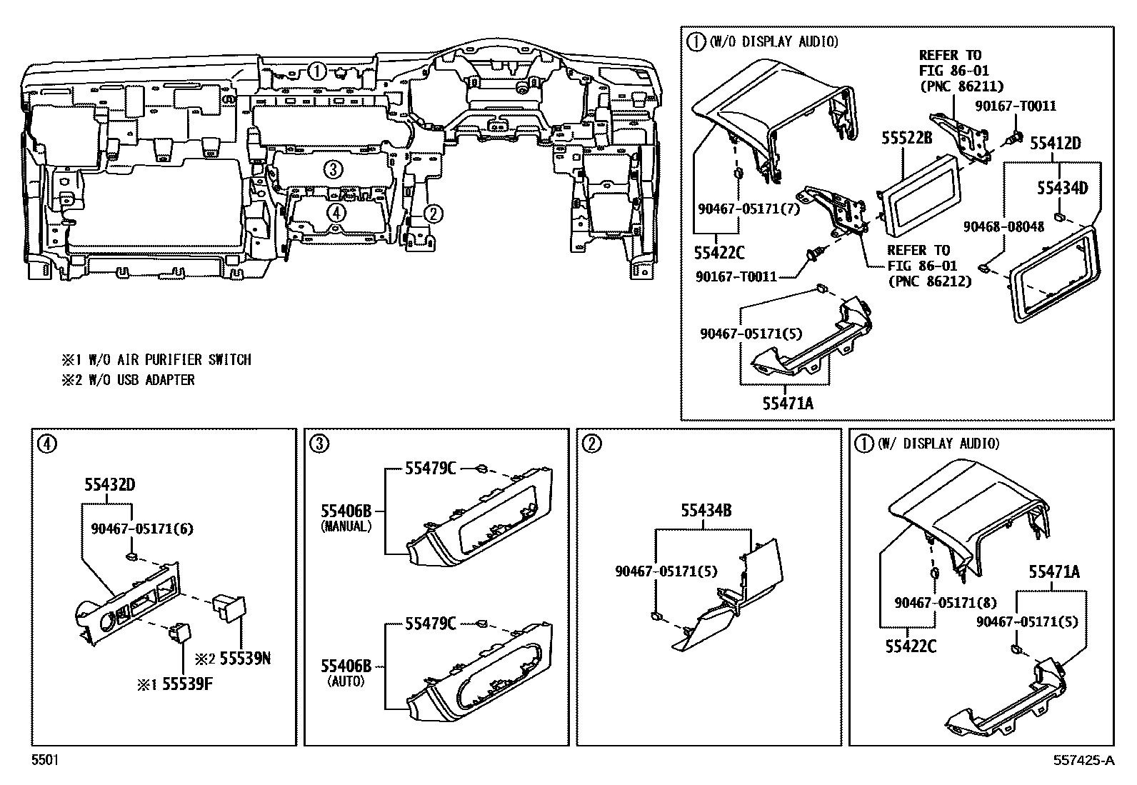 Toyota YARIS 仪表板和手套箱 EPC diagram — 557425A