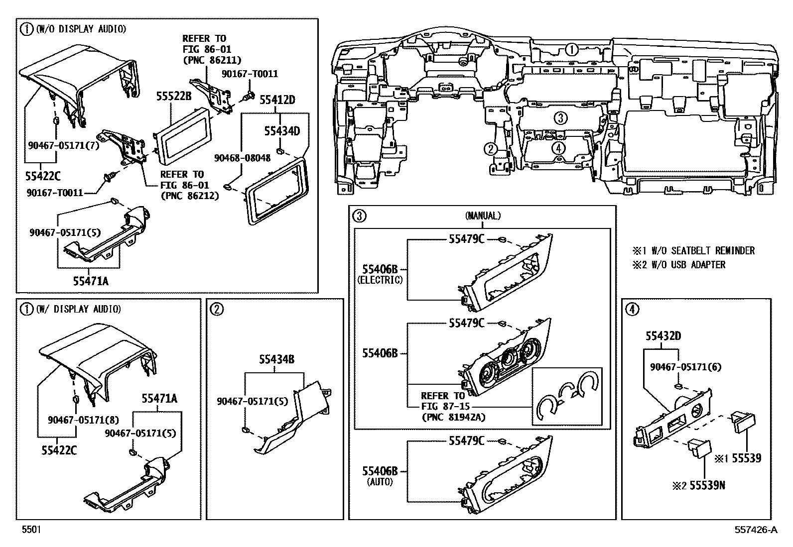 Toyota YARIS 仪表板和手套箱 EPC diagram — 557426A