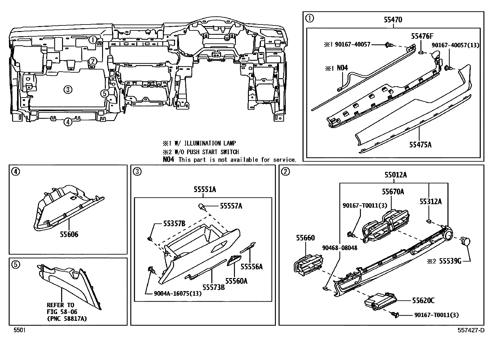 Toyota YARIS 仪表板和手套箱 EPC diagram — 557427D