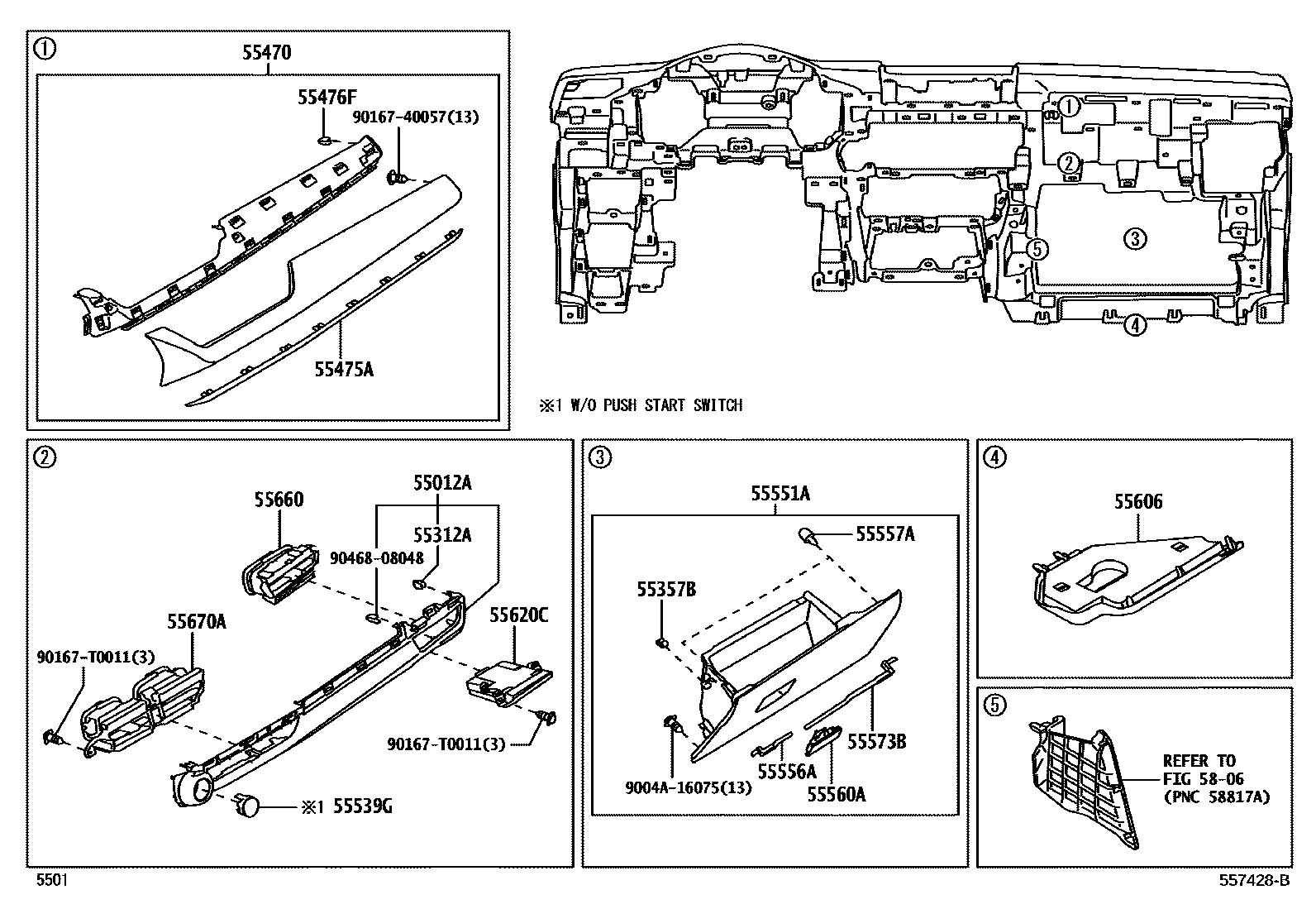 Toyota YARIS 仪表板和手套箱 EPC diagram — 557428B
