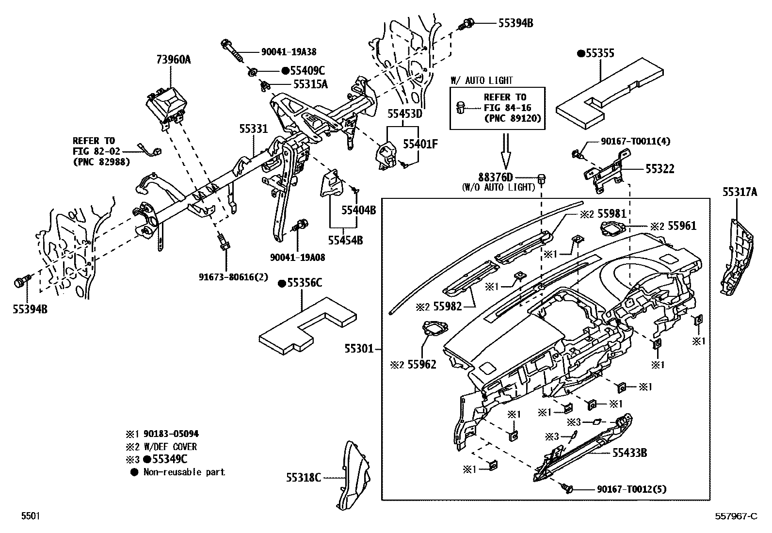 Toyota YARIS 仪表板和手套箱 EPC diagram — 557967C
