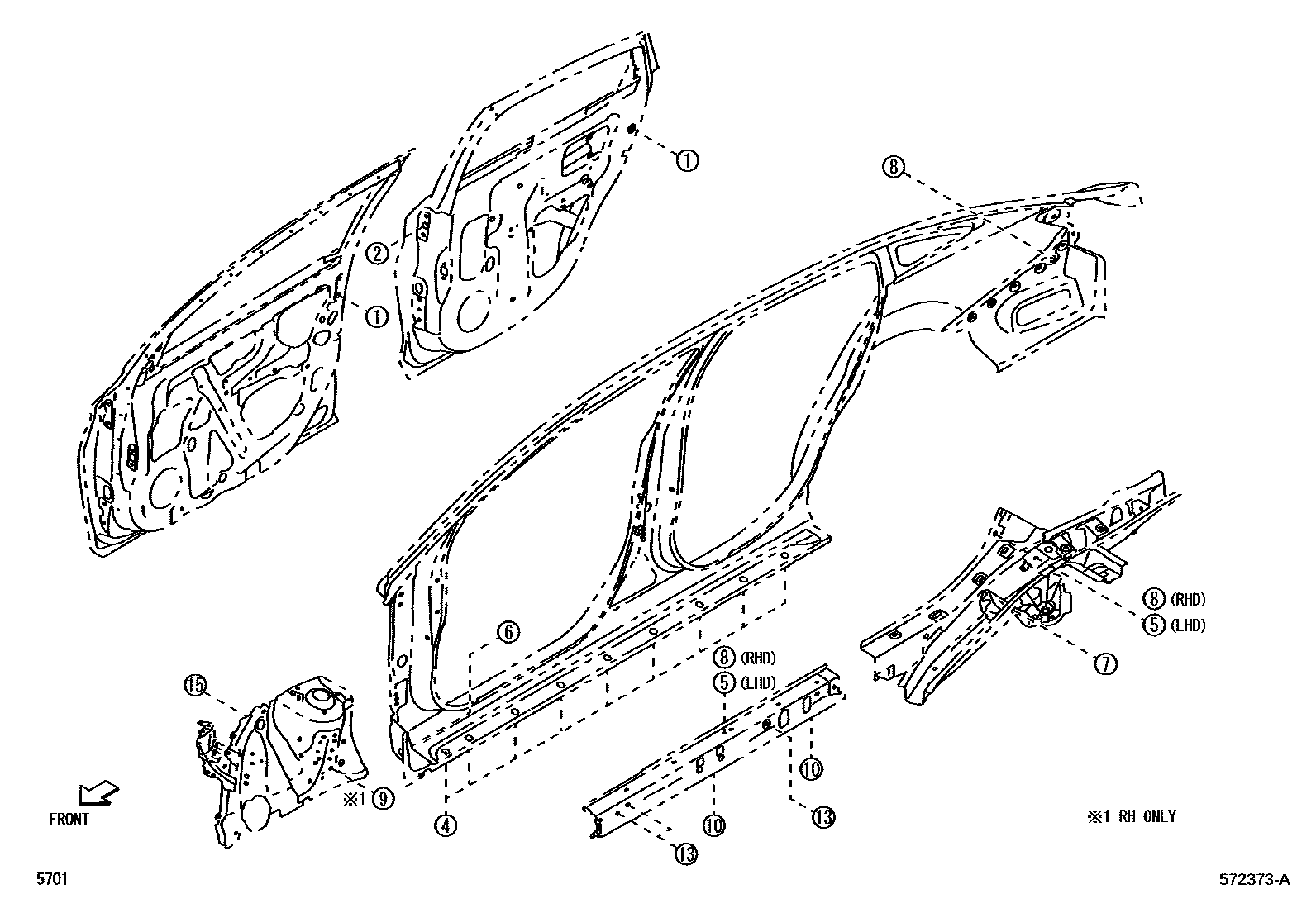Toyota YARIS hole plug EPC diagram — 572373A