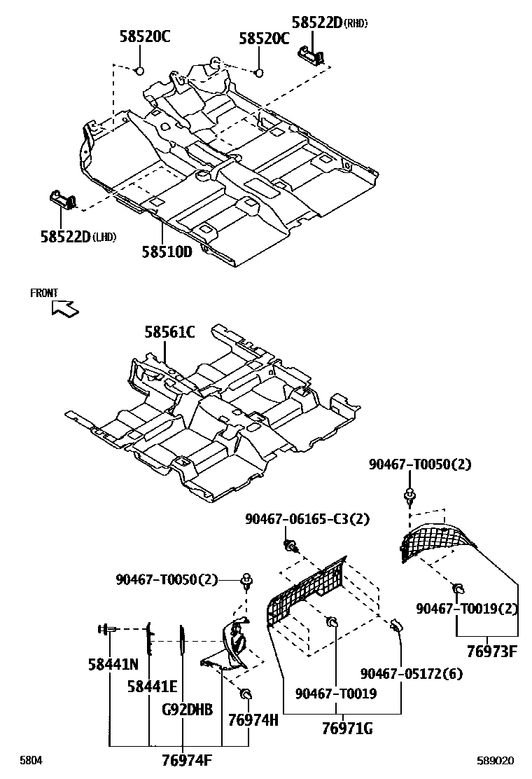 Toyota YARIS 地板垫和地毯 EPC diagram — 589020