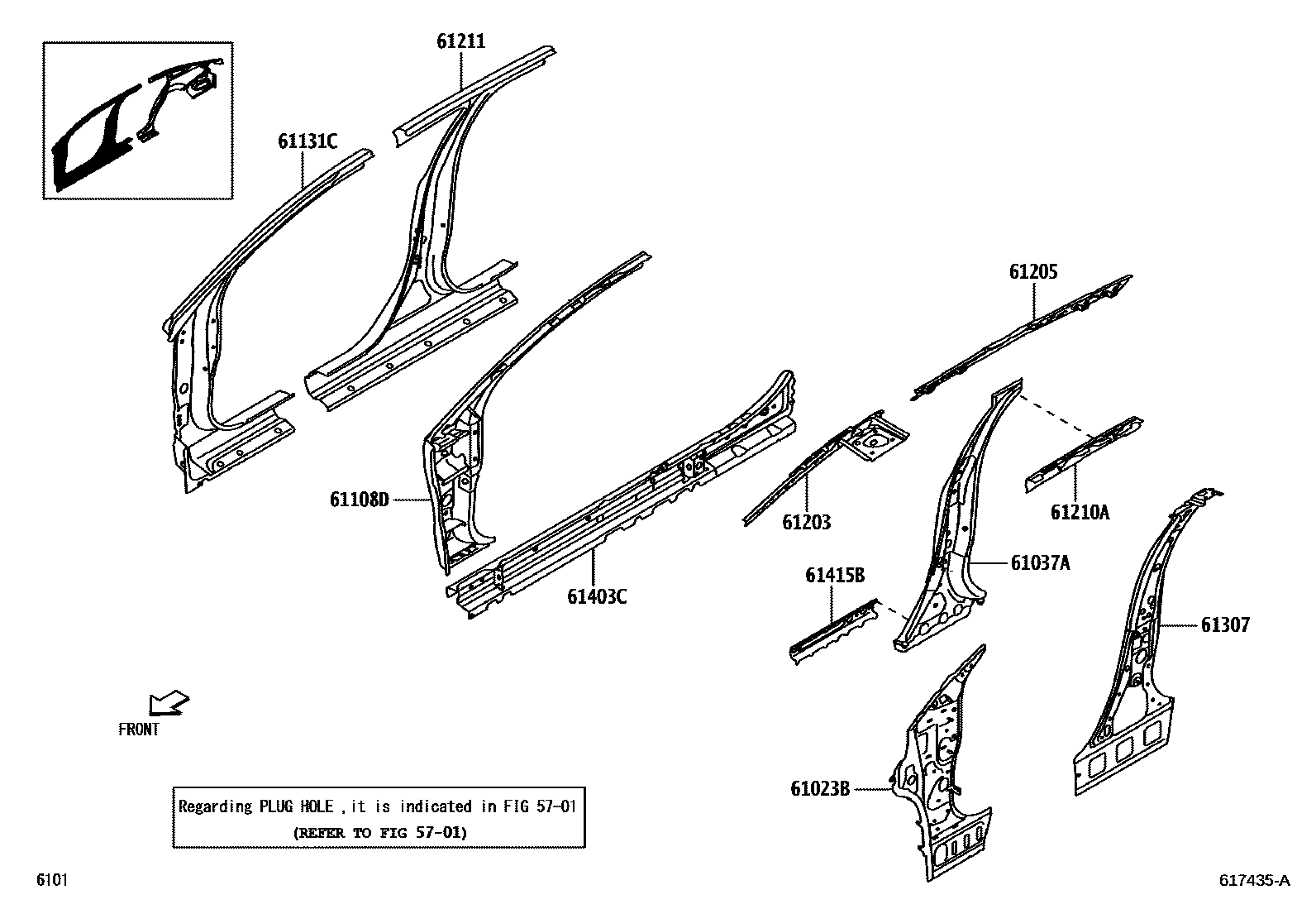 Toyota YARIS 侧梁 EPC diagram — 617435A