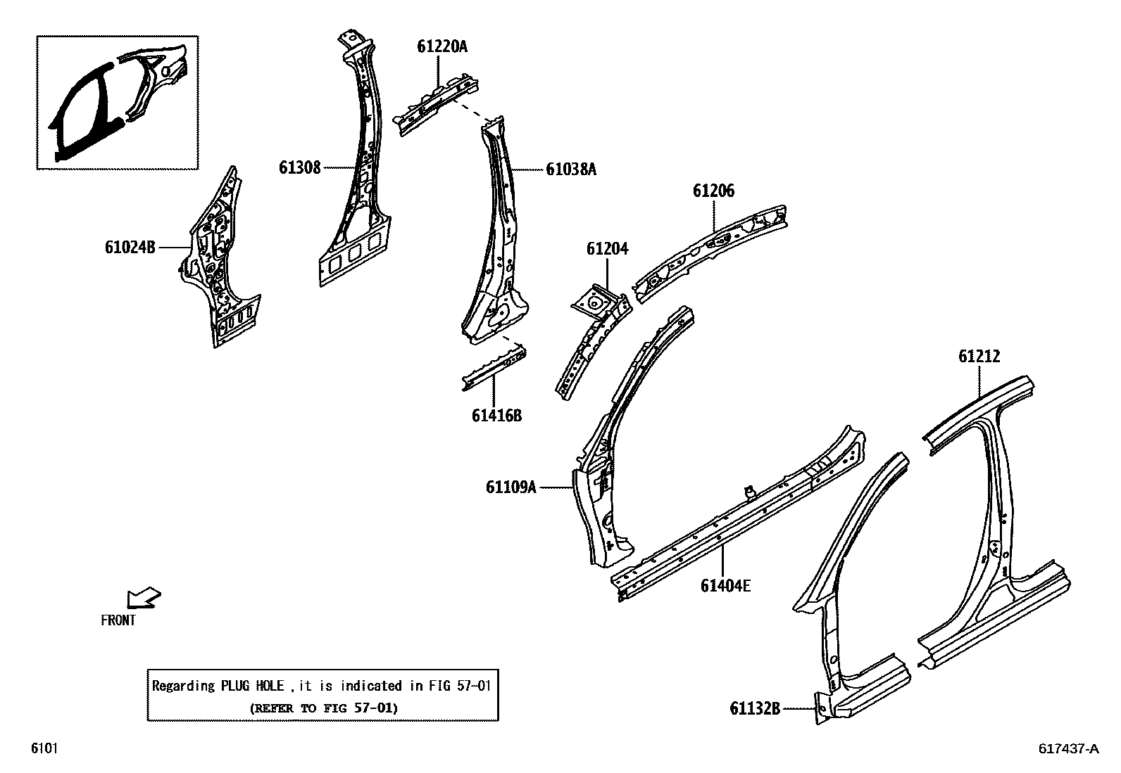 Toyota YARIS 侧梁 EPC diagram — 617437A