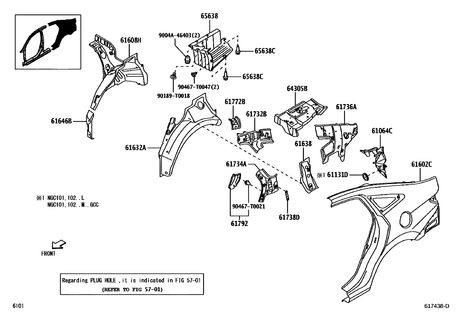 Toyota YARIS 侧梁 EPC diagram — 617438D