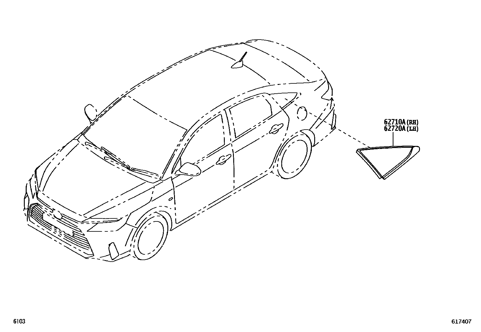 Toyota YARIS 角窗 EPC diagram — 617407