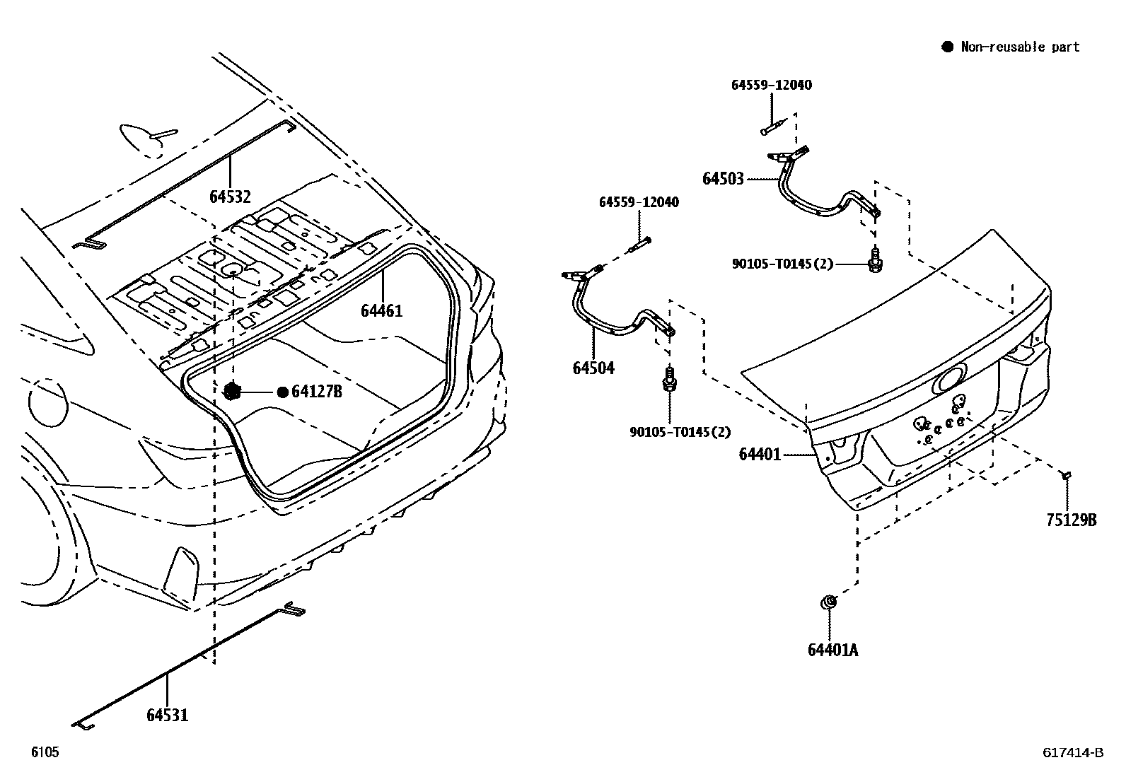 Toyota YARIS 行李箱门和行李箱锁 EPC diagram — 617414B