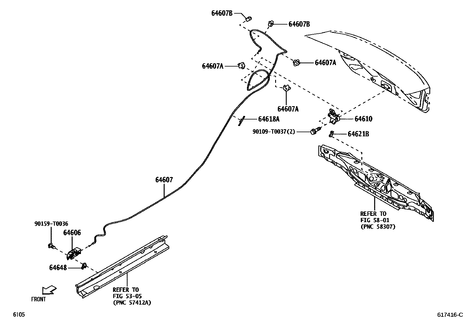 Toyota YARIS 行李箱门和行李箱锁 EPC diagram — 617416C