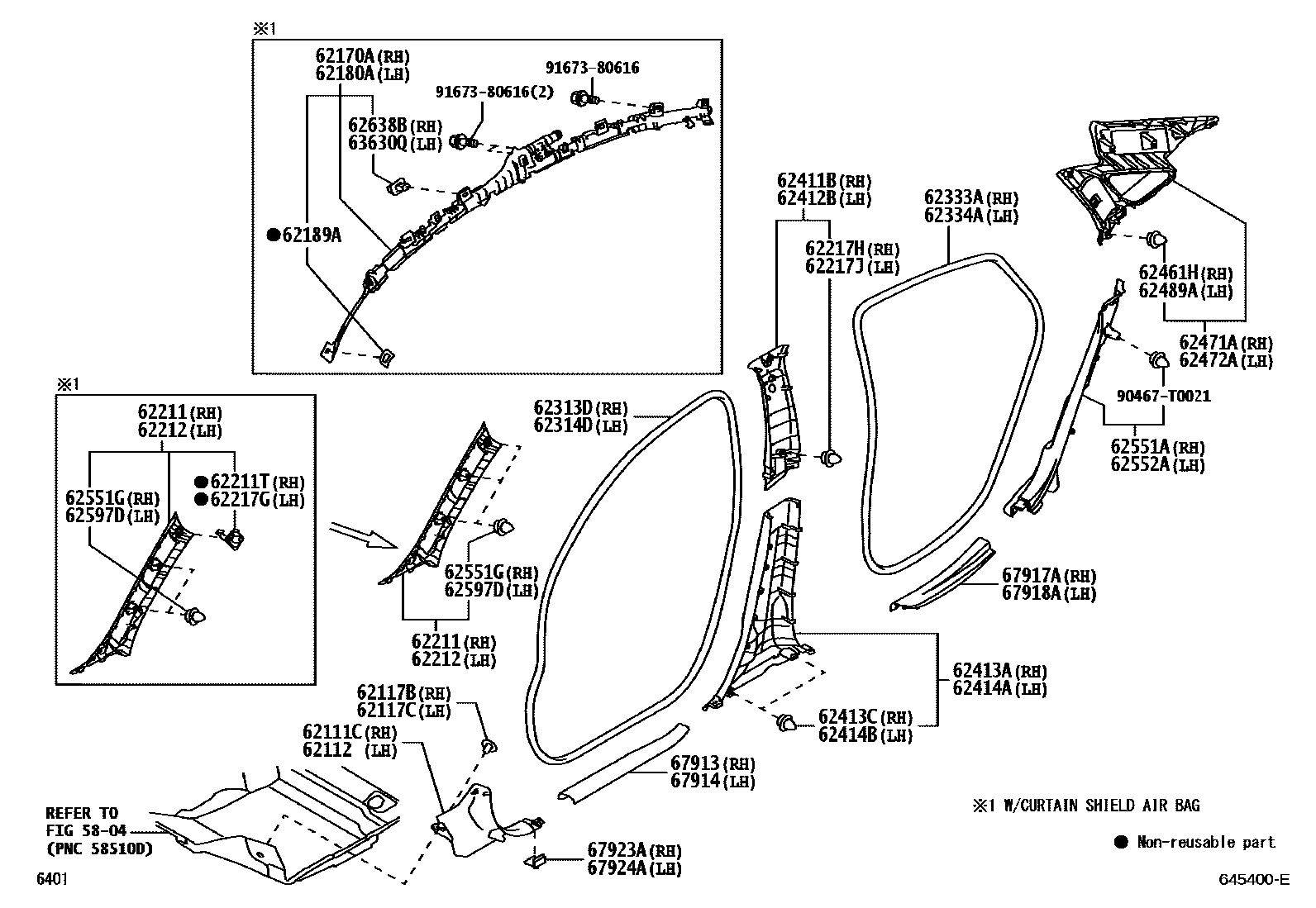Toyota YARIS 内饰板和车门防水胶条 EPC diagram — 645400E