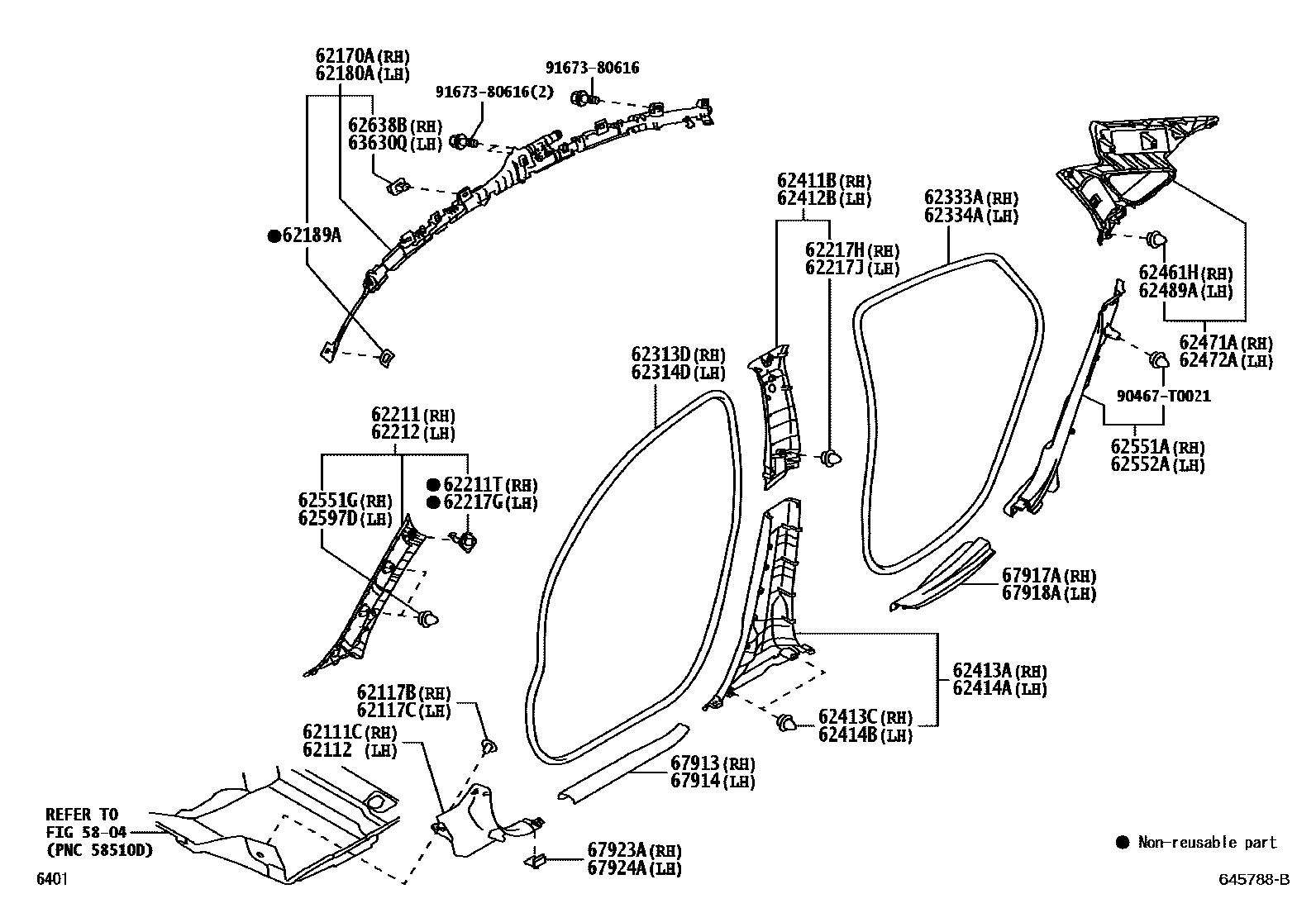 Toyota YARIS 内饰板和车门防水胶条 EPC diagram — 645788B