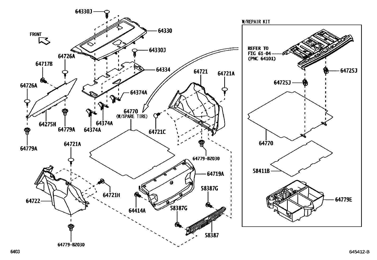 Toyota YARIS 杂物箱板和行李箱垫 EPC diagram — 645412B