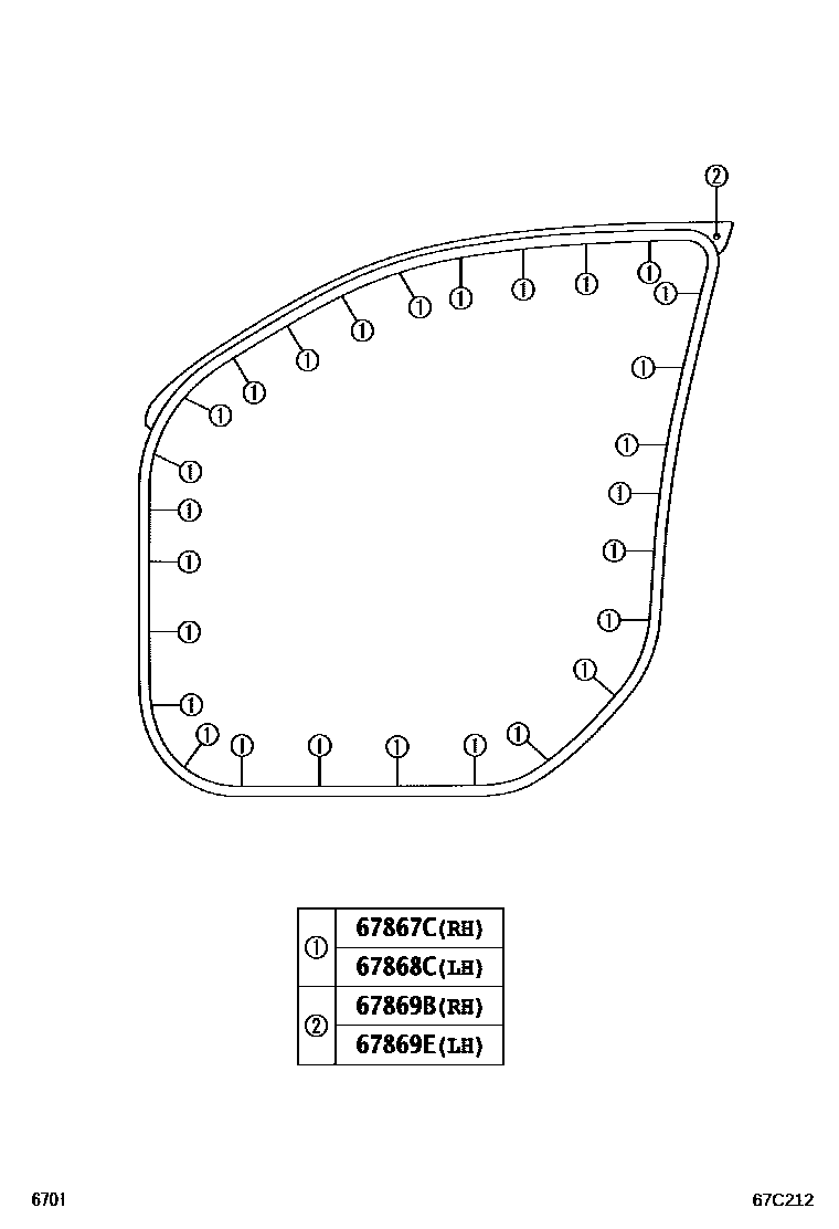 Toyota YARIS 前门板和前门玻璃 EPC diagram — 67C212
