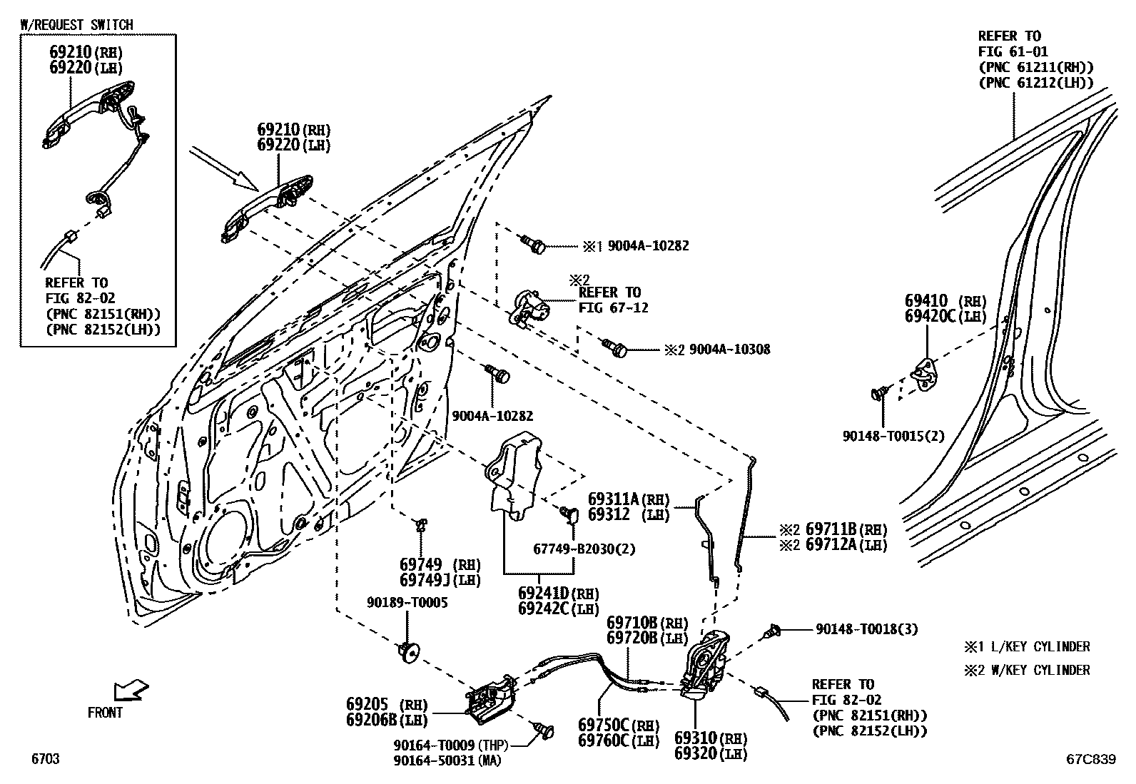 Toyota YARIS 前门锁和车门把手 EPC diagram — 67C839