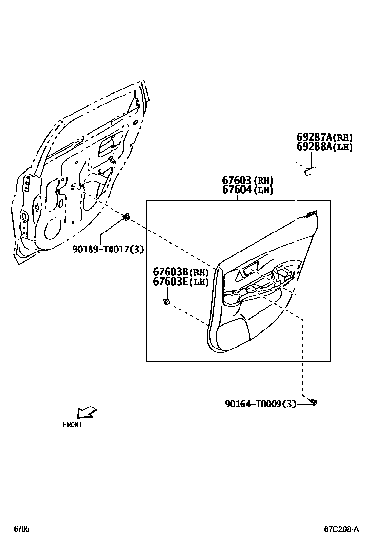 Toyota YARIS 后门板和后门玻璃 EPC diagram — 67C208A