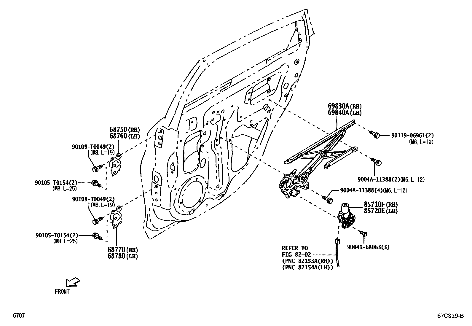 Toyota YARIS 后门车窗升降器和合页 EPC diagram — 67C319B