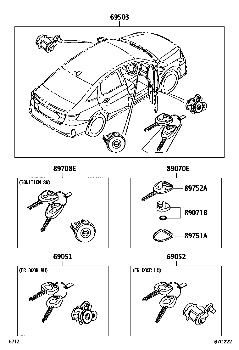 Toyota YARIS 锁芯组件 EPC diagram — 67C222