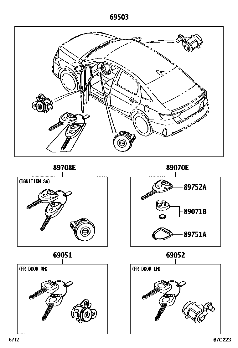 Toyota YARIS 锁芯组件 EPC diagram — 67C223