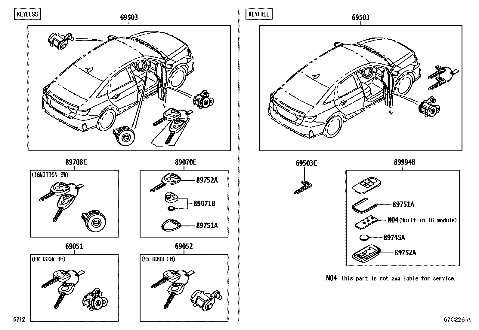 Toyota YARIS 锁芯组件 EPC diagram — 67C226A