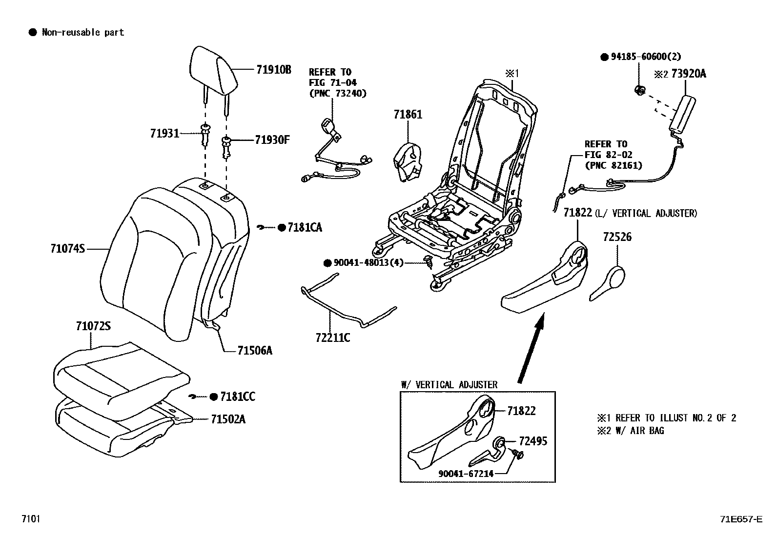 Toyota YARIS 前排座椅和座椅滑轨 EPC diagram — 71E657E