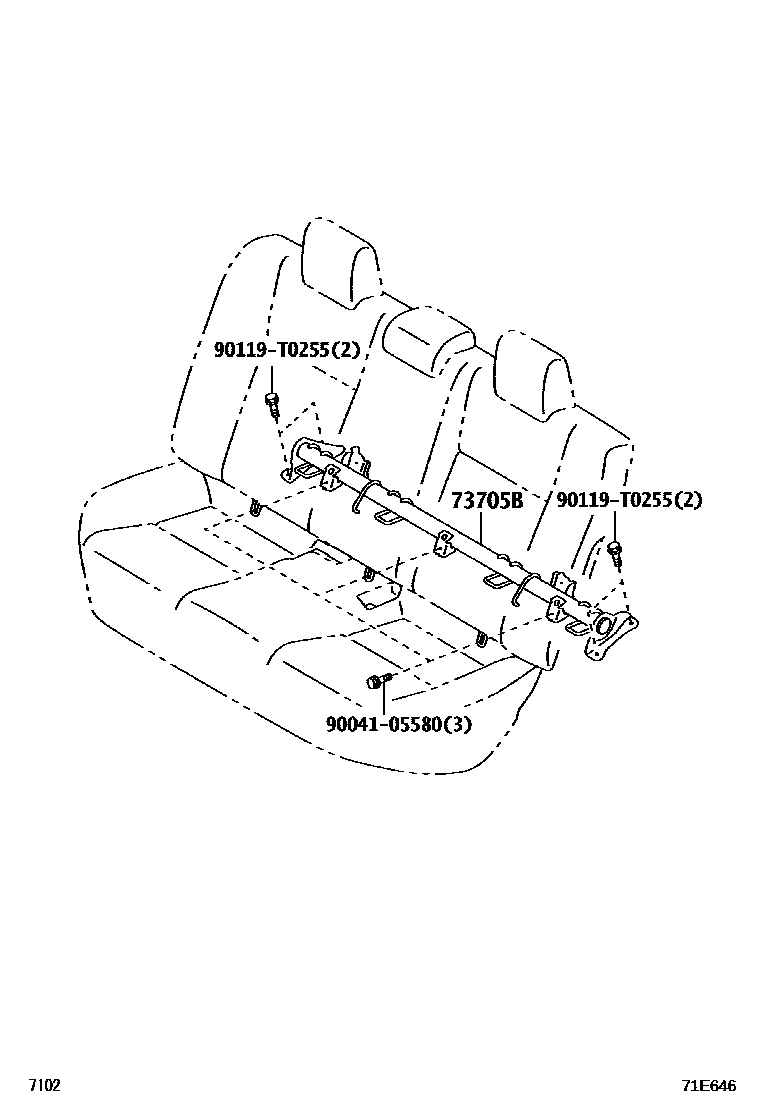 Toyota YARIS 后排座椅和座椅滑轨 EPC diagram — 71E646