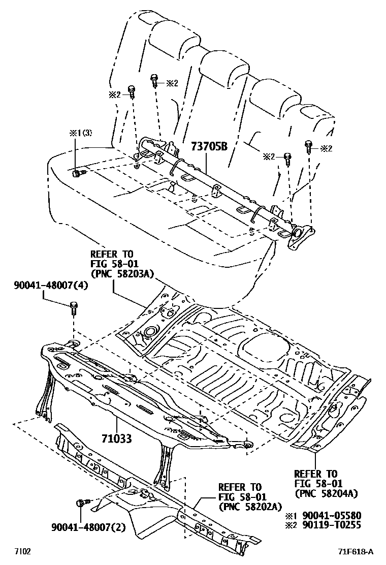 Toyota YARIS 后排座椅和座椅滑轨 EPC diagram — 71F618A