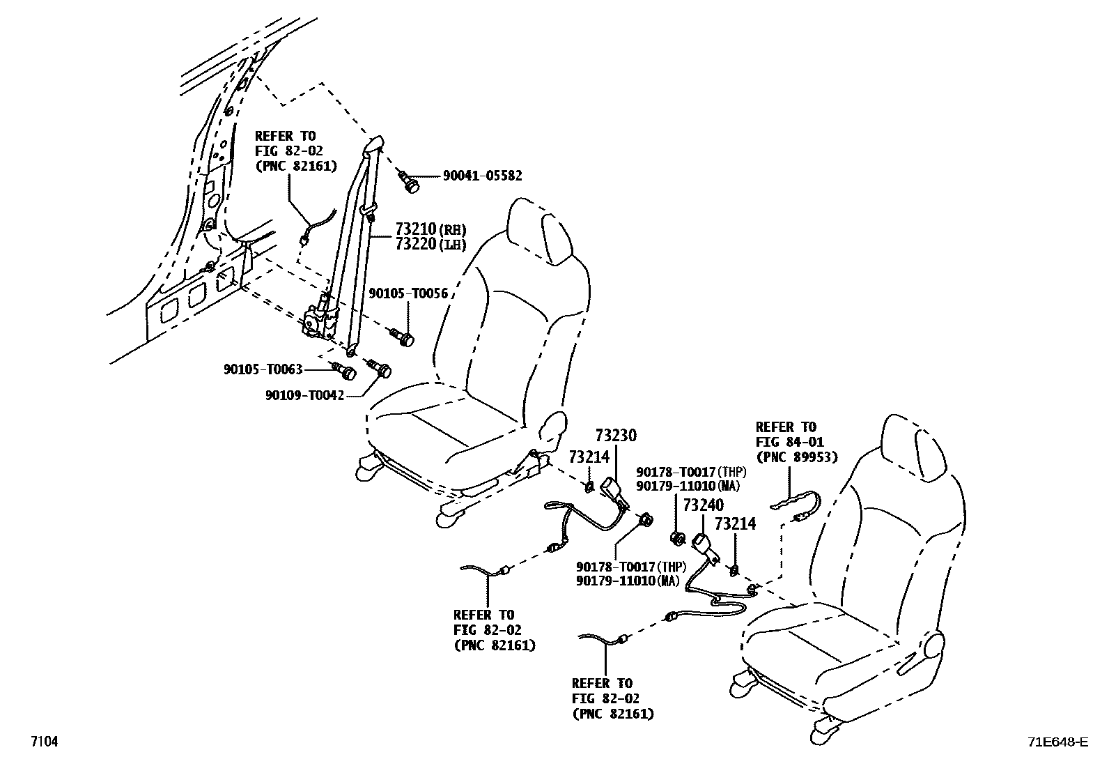 Toyota YARIS 安全带和儿童保护座椅 EPC diagram — 71E648E