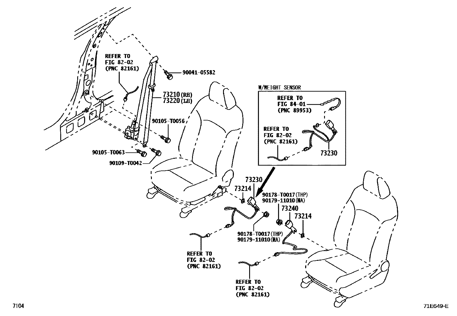 Toyota YARIS 安全带和儿童保护座椅 EPC diagram — 71E649E