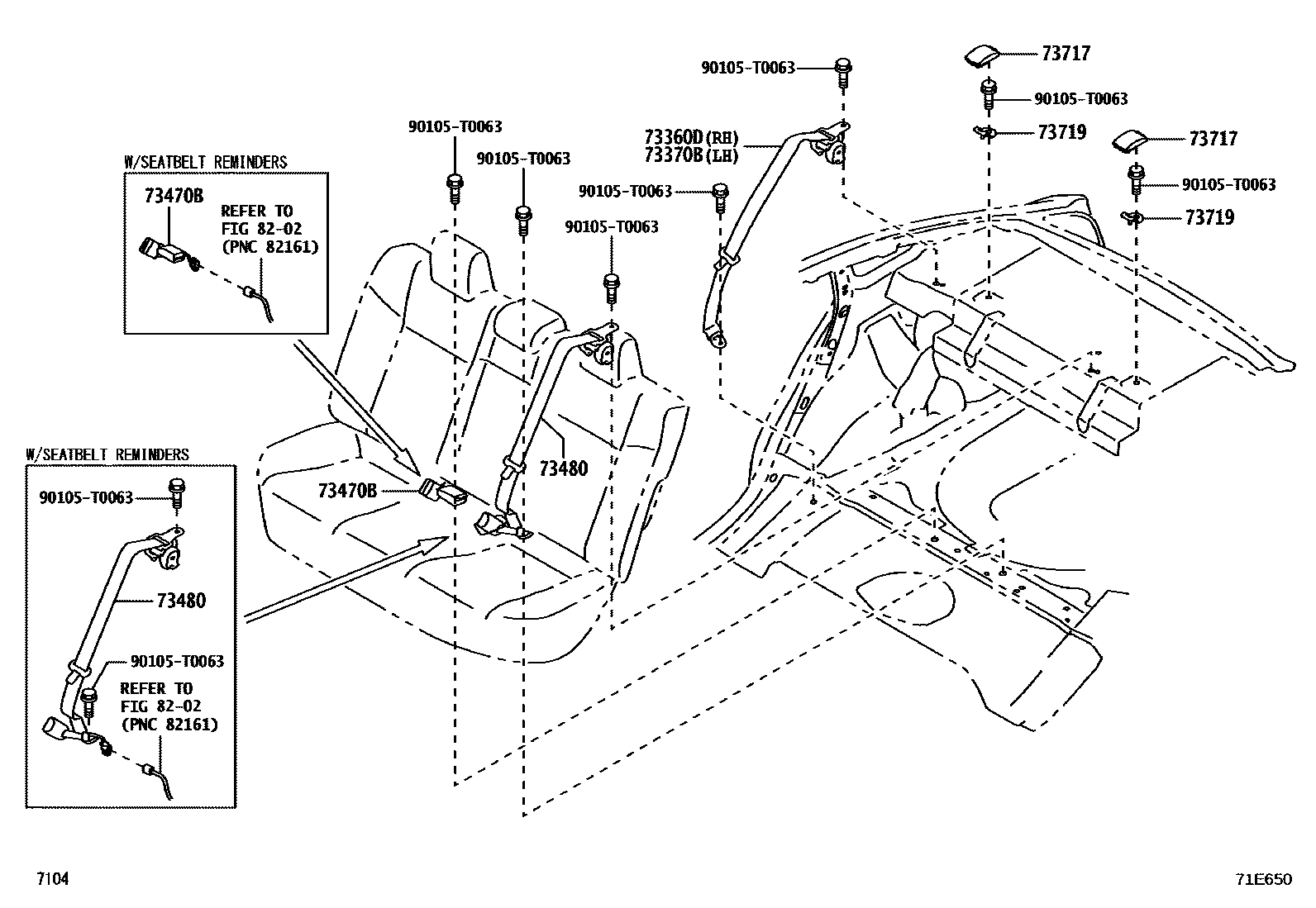 Toyota YARIS 安全带和儿童保护座椅 EPC diagram — 71E650