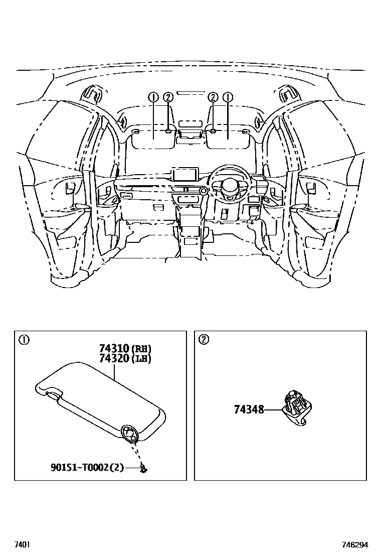Toyota YARIS 扶手和遮阳板 EPC diagram — 746294