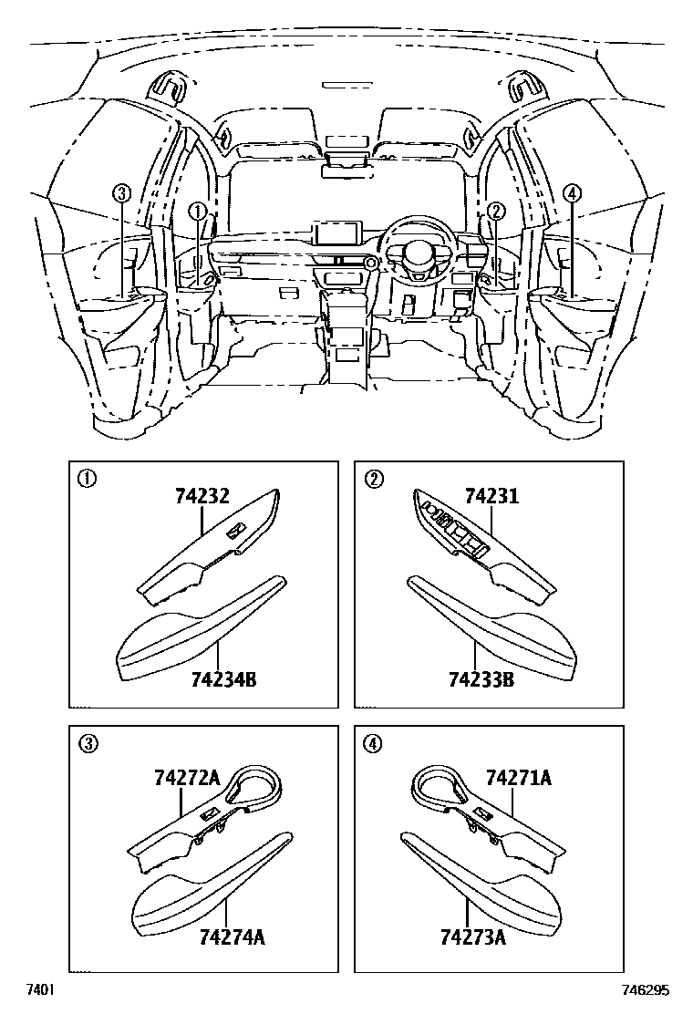 Toyota YARIS 扶手和遮阳板 EPC diagram — 746295