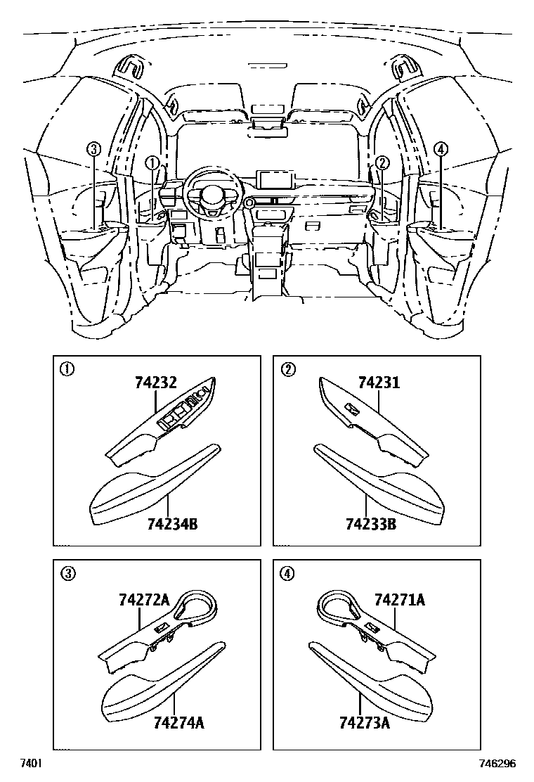Toyota YARIS 扶手和遮阳板 EPC diagram — 746296