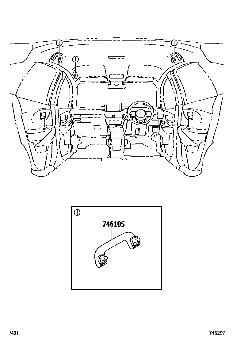 Toyota YARIS 扶手和遮阳板 EPC diagram — 746297