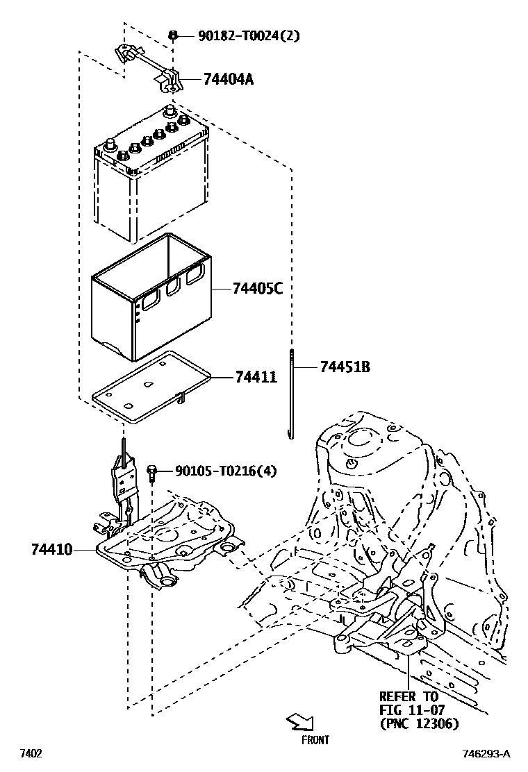 Toyota YARIS battery holder EPC diagram — 746293A