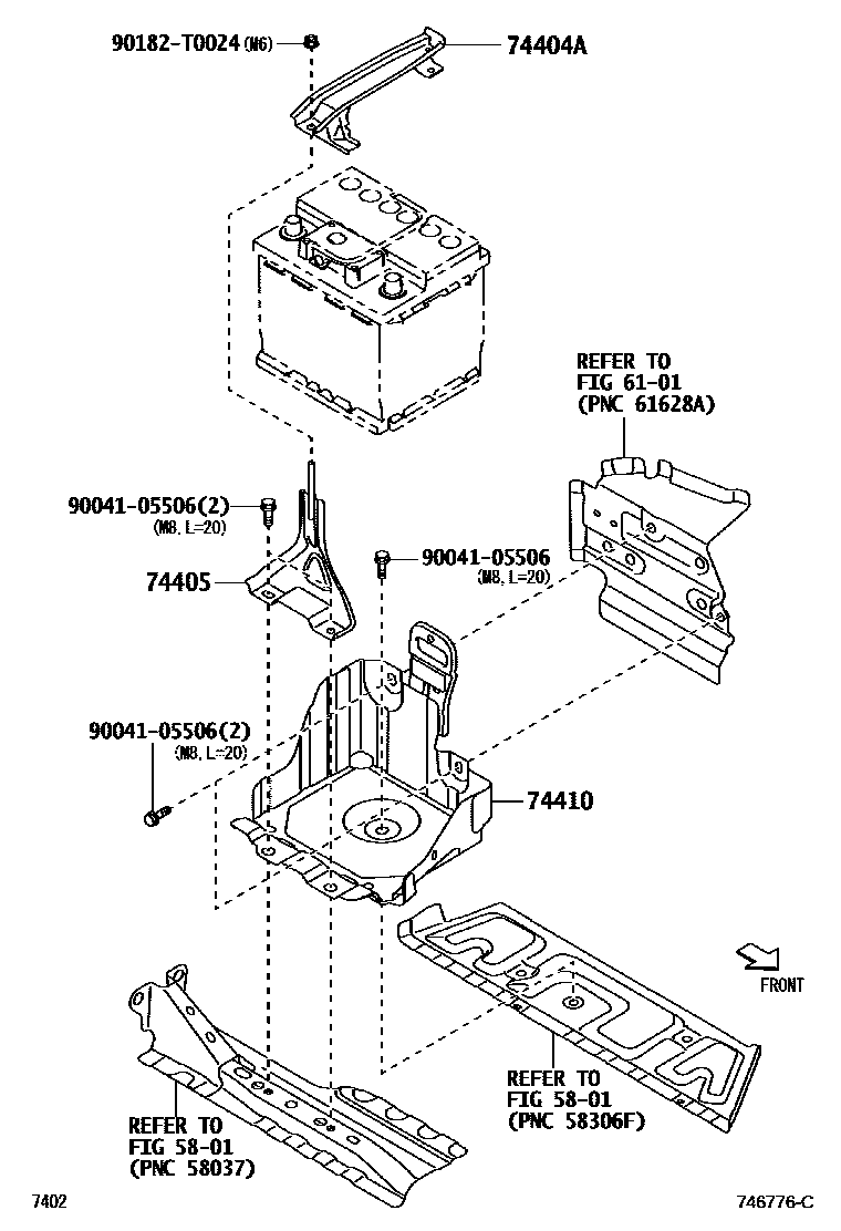 Toyota YARIS battery holder EPC diagram — 746776C
