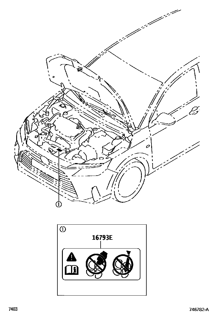 Toyota YARIS 警示铭牌(车外和车内) EPC diagram — 746782A