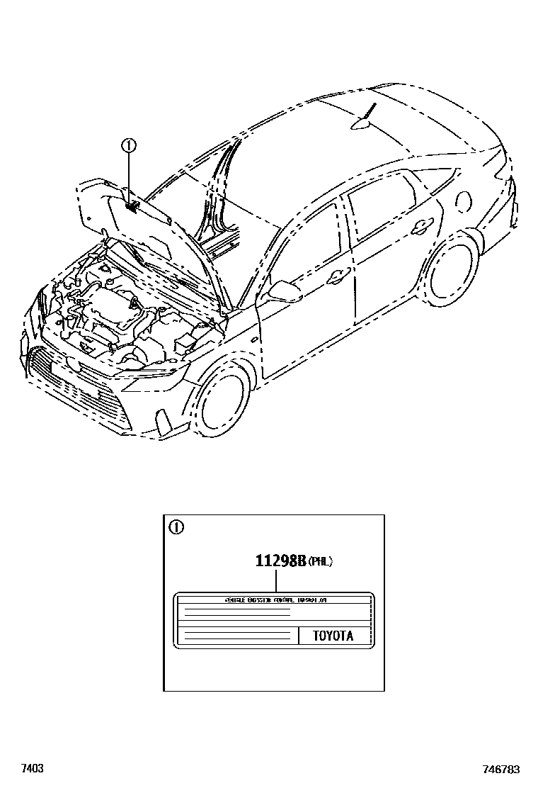 Toyota YARIS 警示铭牌(车外和车内) EPC diagram — 746783