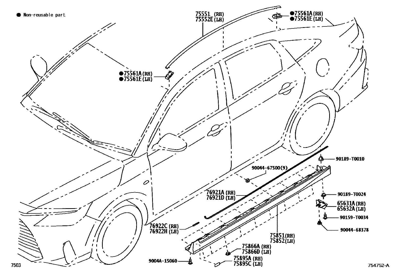 Toyota YARIS 侧防护条 EPC diagram — 754752A